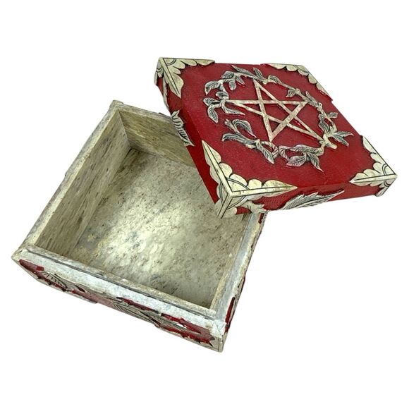 Vintage Red Soapstone Pentagram Box 🪄 Wicca Jewelry Altar Trinket Decor - Picture 3 of 6